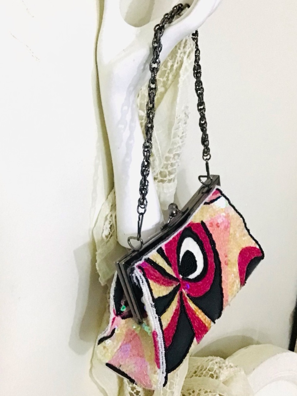 VINTAGE Max Mayer Sequin Beaded Chain Strap Shoulder Bag - Picture 3 of 8